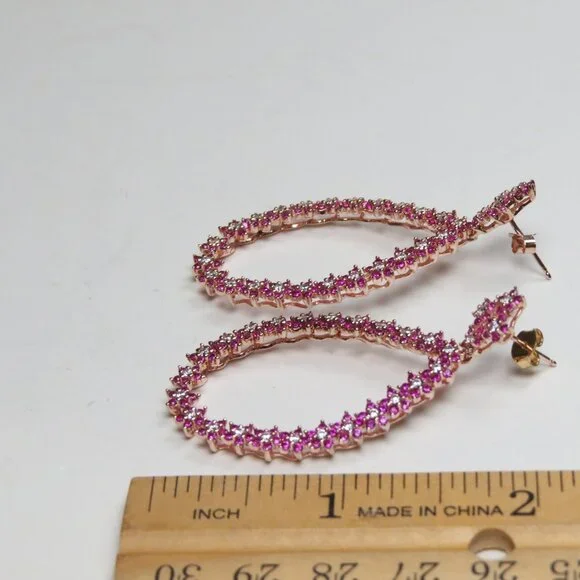 14k Pink Gold Sterling Silver Diamond & Ruby Earring